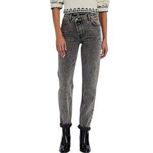 Boyish Jeans The Casey High Rise Straight Leg Jeans in Marbled black wash